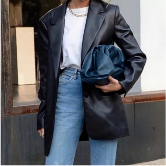 NWT Rebecca Minkoff Vegan Lambskin Leather Blazer Size M Black Single Breasted - Picture 12 of 12